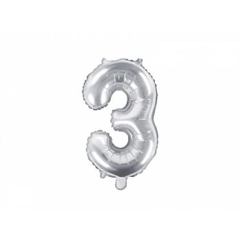 3-as szám mini fólia lufi - ezüst 35cm kép