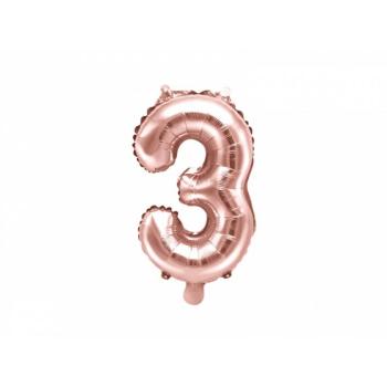 3-as szám mini fólia lufi - rózsaarany 35cm kép