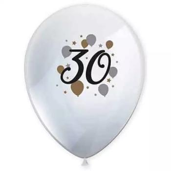 ;30; év mintás latex lufi 6db-os szett