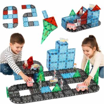 3D mágneses építőjáték, város és autók, 91 elem