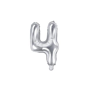 4-es szám mini fólia lufi - ezüst 35cm kép