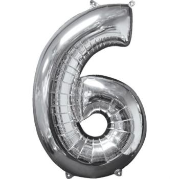 6-os midi szám fólia lufi - ezüst 66 cm kép