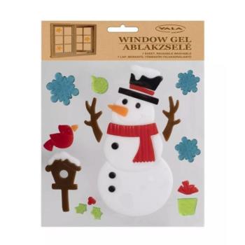 Ablakzselé hóember és madár mintákkal - 20 x 25 cm kép