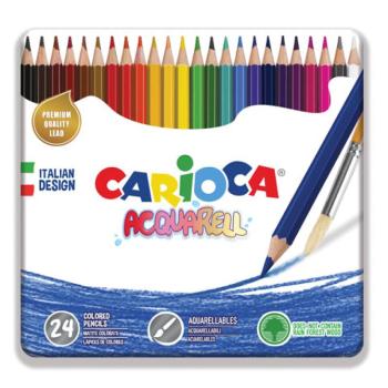 Akvarell színes ceruza 24db-os szett fém dobozban - Carioca kép