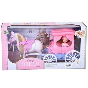 Álom hintó szett lóval és 7,5cm-es babával pink színben kép