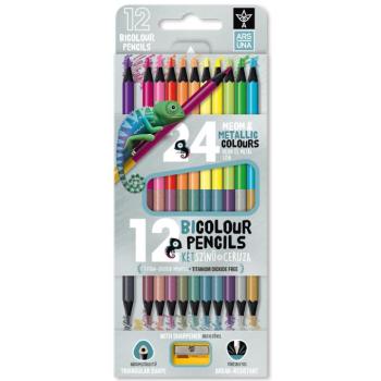Ars Una: 12/24db-os neon-metál bicolor, háromszögletű színes ceruzakészlet, hegyezővel kép