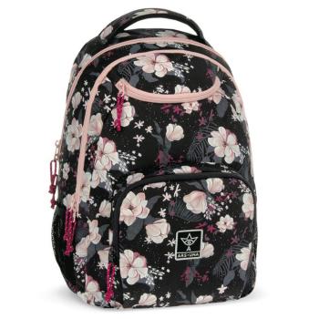 Ars Una: Flowery Black virágos AU-6 iskolatáska, hátizsák 34x45x26cm