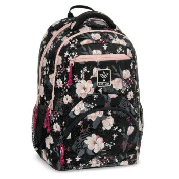 Ars Una: Flowery Black virágos ergonomikus iskolatáska, hátizsák 33x45x24cm kép