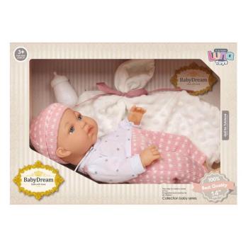 Baby Dream: Csecsemőbaba pink ruhában kiegészítőkkel 35cm-es kép