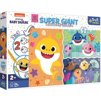 Baby Shark Super Giant kétoldalas 3 az 1-ben puzzle 15db-os - Trefl kép