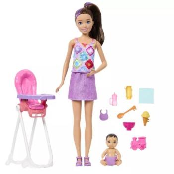 Barbie: Bébiszitter játékszett - Skipper baba kisbabával és etetőszékkel