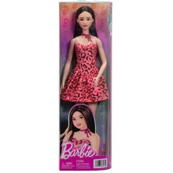 Barbie: Fashionista Barátnők barna hajú stílusos divatbaba leopárdmintás ruhában – Mattel kép