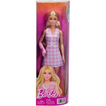 Barbie: Fashionista Barátnők stílusos divatbaba gipszben rózsaszín kockás ruhában – Mattel kép