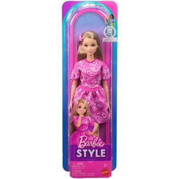 Barbie: Fashionista Barátnők stílusos divatbaba rózsaszín kendőmintás ruhában - Mattel kép