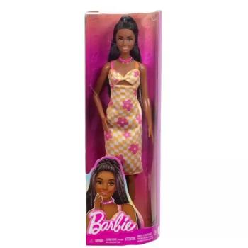 Barbie: Fashionista stílusos baba kockás, virágos mintás ruhácskában - Mattel kép