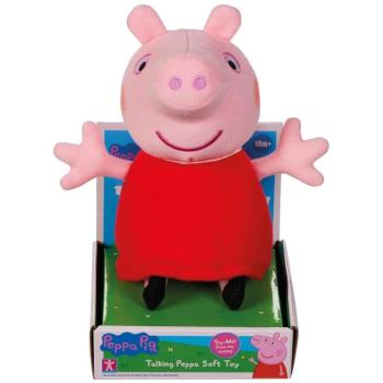Beszélő Peppa malac plüssfigura piros ruhában 20cm kép