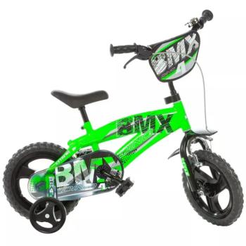 BMX 12” gyerek bicikli oldalkerekekkel zöld-fekete színben – Dino Bikes kerékpár kép