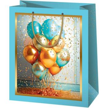 Cardex: Kék-arany lufis exkluzív közepes méretű ajándéktáska 18x10x23cm kép