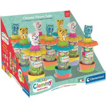 Clemmy: Puha színes építőkockák figurával virágos tárolóban 1db - Clementoni kép