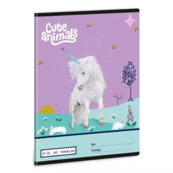 Cute Animals: Unikornis mintás vonalas füzet - 4. osztálytól, A5 kép