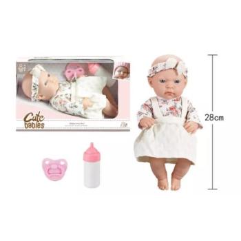 Cute Babies: Játékbaba fehér ruhában kiegészítőkkel - 28 cm kép