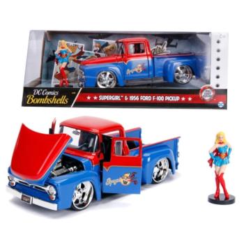 DC Comics Bombshells - Supergirl: 1956 Ford F-100 Pickup fém autómodell 1/24 - Simba Toys kép