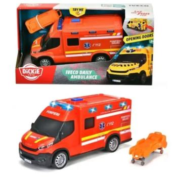 Iveco piros mentőautó fénnyel és hanggal 18cm - Dickie Toys kép