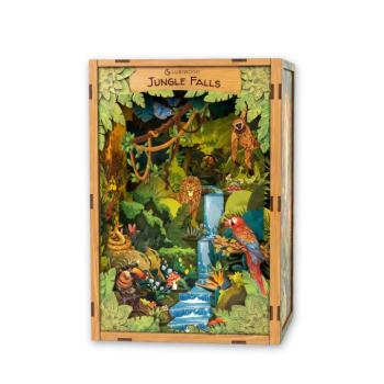 DIY Book Nook készlet felnőtteknek | A Dzsungel Vízesései | Miniatűr dioráma LED-del | 99 darab | Könyvespolc dioráma | 23 x 16 x 12 cm | Lubiwood kép