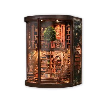 DIY Book Nook készlet felnőtteknek | Álmok Könyvtára | Miniatűr ház makett LED-del | 356 darab | Könyvespolc dioráma | 21 x 16,5 x 13,5 cm | Lubiwood