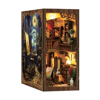 DIY Book Nook készlet felnőtteknek | Művészeti Műhely | Miniatűr ház makett LED-del | 344 darab | Könyvespolc dioráma | 23 x 18 x 11 cm | Lubiwood kép