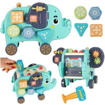 Elefánt Montessori manipulációs tábla, kalapács, válogató, kockák, 26cm kép