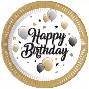 Elegáns szülinapi „Happy Birthday” feliratú papírtányér 8db-os szett kép