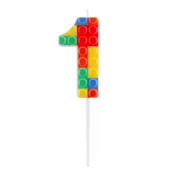 Építőkocka mintás gyertya - 1 kép