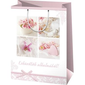 Esküvős mintával és felirattal díszített óriás méretű ajándéktáska 33x15x44cm kép