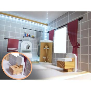 Fa MDF babaház bútor 78cm fekete LED kép