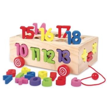 Beilaluna: Fa formaválogatós húzható kocsi számokkal kép