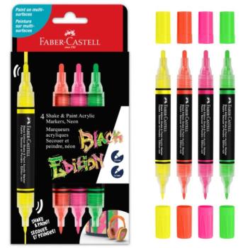 Faber-Castell: Black Edition Shake & Paint 2 végű 3mm-es és 1mm-es 4db-os színes marker szett kép
