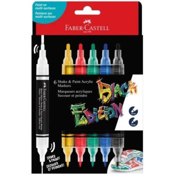 Faber-Castell: Black Edition Shake & Paint 2 végű 3mm-es és 1mm-es 6db-os színes marker szett kép