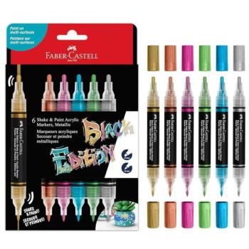 Faber-Castell: Black Edition Shake & Paint 2 végű 3mm-es és 1mm-es 6db-os színes metál marker szett kép