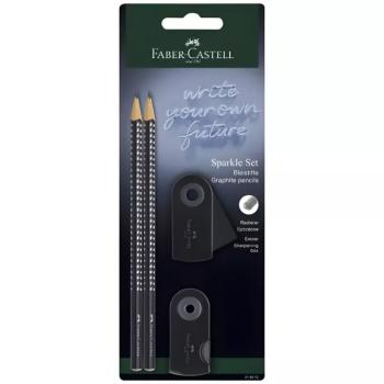 Faber-Castell: GRIP Sparkle 4 db-os fekete grafitceruza szett radírral és hegyezővel kép
