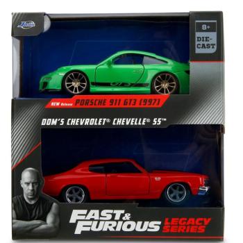 Fast & Furious Legacy Series – Dom Chevrolet Chevelle SS és Porsche 911 GT3 (997) fém autómodell szett - Jada Toys kép