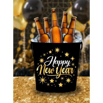 Fém pezsgőhűtő edény – Happy New Year, 19 × 23 cm
