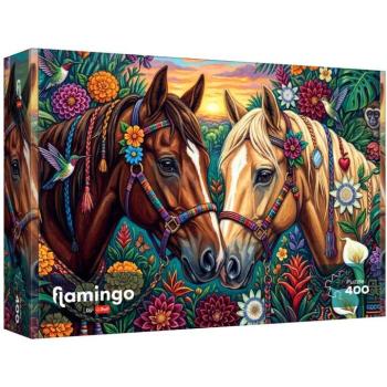 Flamingo by puzzle Lovak virágokkal díszítve 400db-os puzzle - Trefl kép