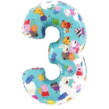Fólia lufi 3-as születésnapi szám - Peppa Malac 66 cm kép
