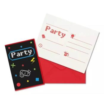 Gamer mintás party meghívó borítékkal 6db-os szett kép