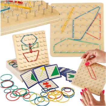 Geoboard geoplan fa kirakós, formák létrehozása gumiszalagokkal kép