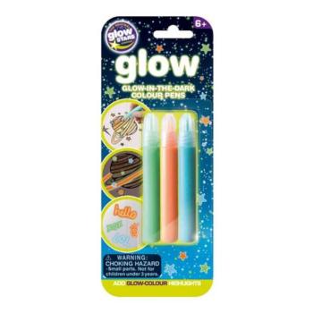 Glow foszforeszkáló tollak, színes, 3 db (narancs, kék, zöld) kép