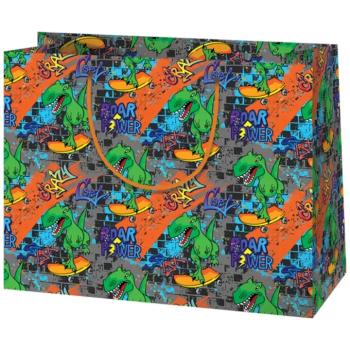 Gördeszkázó T-Rex közepes méretű ajándéktáska 18x10x23cm kép