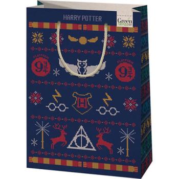 Green Grass Harry Potter karácsonyi minták nagy méretű prémium ajándéktáska 26x14x33cm kép