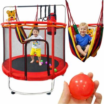 Gyerek kerti trambulin kosárlabdahálóval 155 cm piros kép